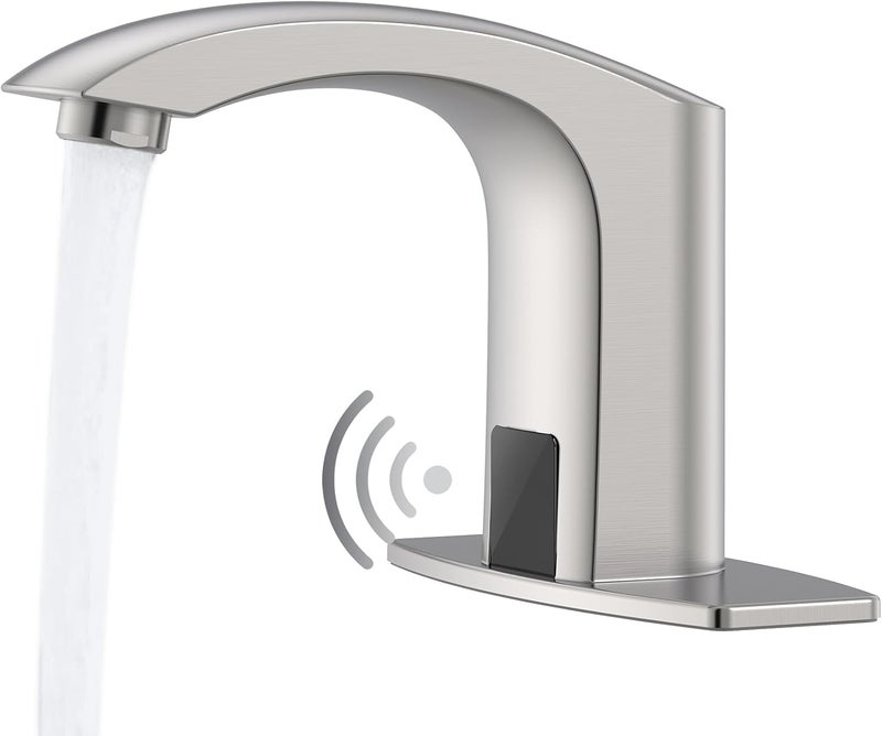 Green Spring Touchless Bathroom Sink Faucets, Automatic Faucet Bathroom Commercial Motion Sensor Faucet Battery or Plug-in Powered with Control Box and Temperature Mixer, Brass, Brushed Nickel - Image 1
